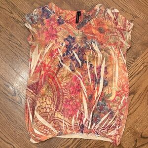 Susan Lawrence Vibrant Floral Blouse in Pink and Orange